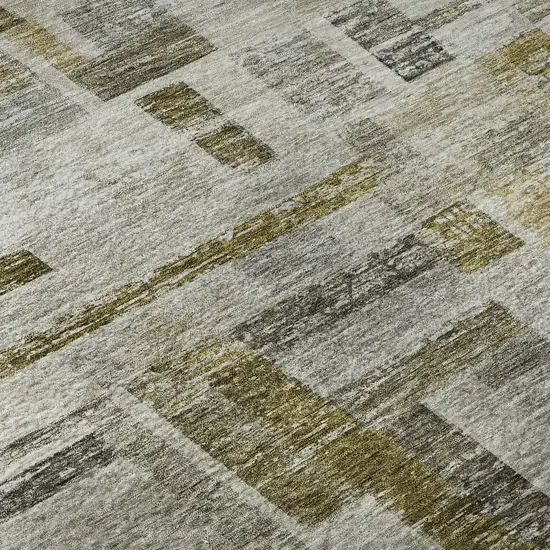 Taupe Beige And Gold Striped Washable Area Rug With UV Protection Photo 9