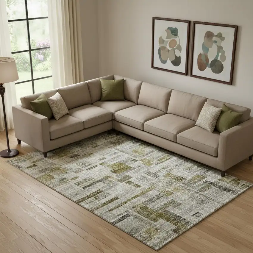 Taupe Beige And Gold Striped Washable Area Rug With UV Protection Photo 2