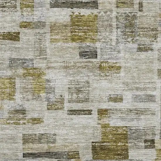 Taupe Beige And Gold Striped Washable Area Rug With UV Protection Photo 2