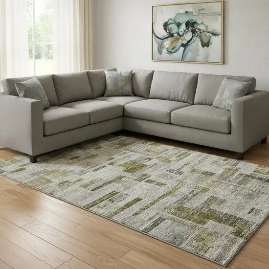 Taupe Beige And Gold Striped Washable Area Rug With UV Protection Photo 2