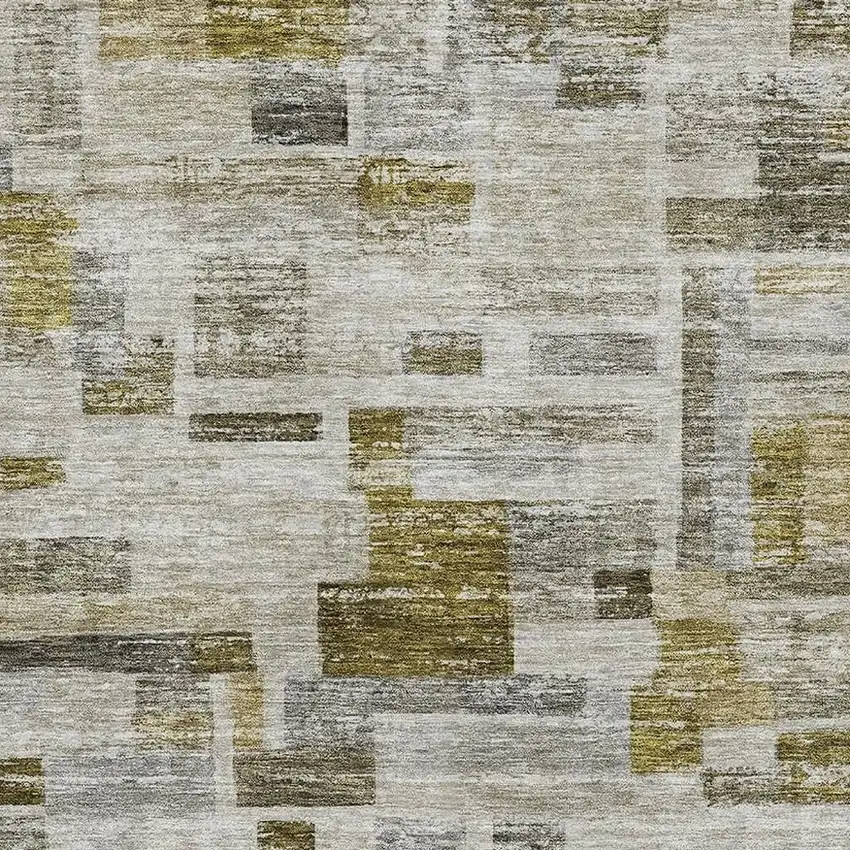 Taupe Beige And Gold Striped Washable Area Rug With UV Protection Photo 2