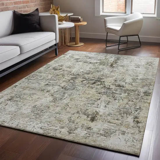 Taupe Beige And Gray Abstract Washable Area Rug With UV Protection Photo 4