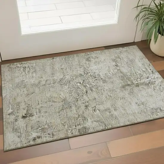 Taupe Beige And Gray Abstract Washable Area Rug With UV Protection Photo 1