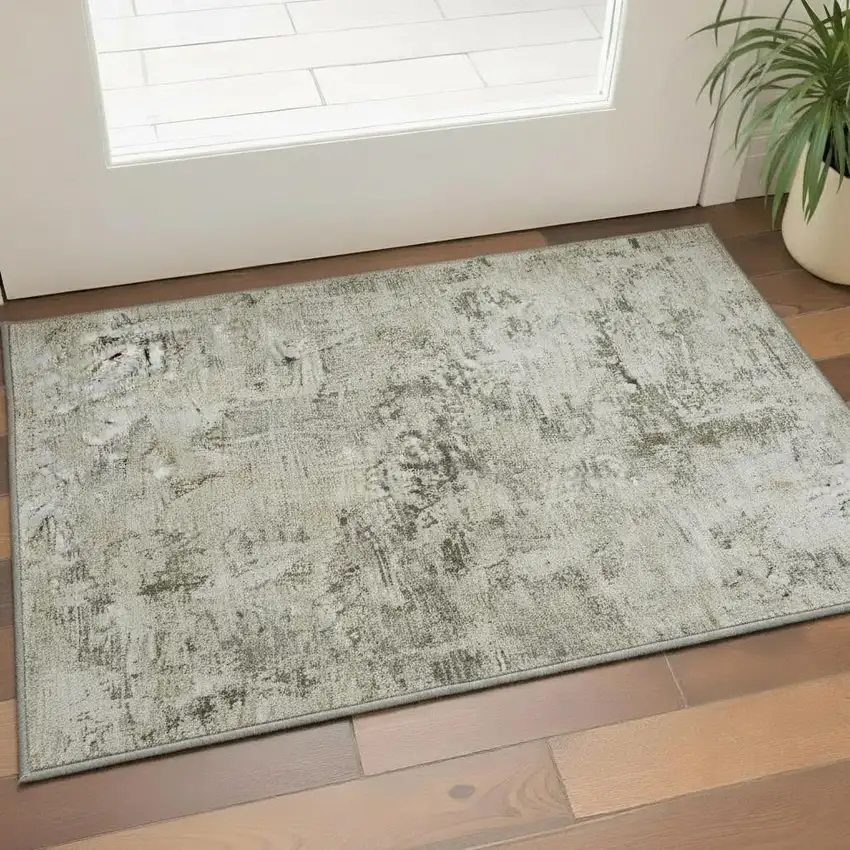 Taupe Beige And Gray Abstract Washable Area Rug With UV Protection Photo 2