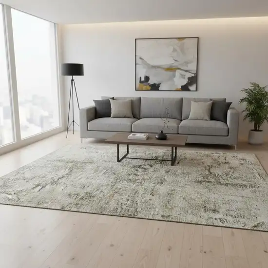 Taupe Beige And Gray Abstract Washable Area Rug With UV Protection Photo 2