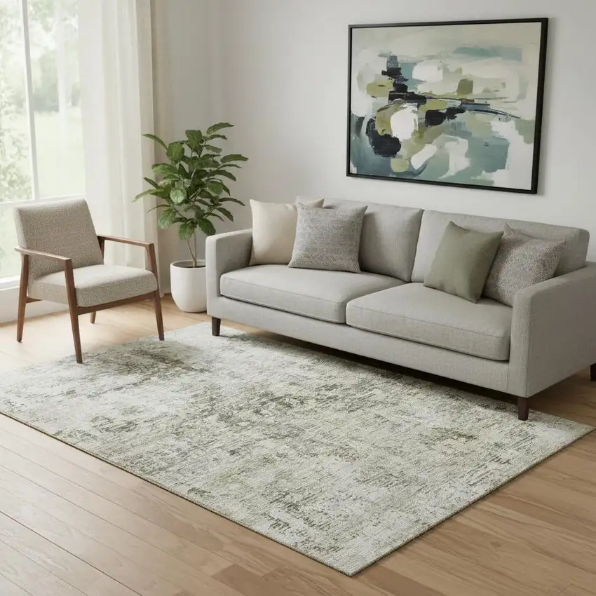 Taupe Beige And Gray Abstract Washable Area Rug With UV Protection Photo 1