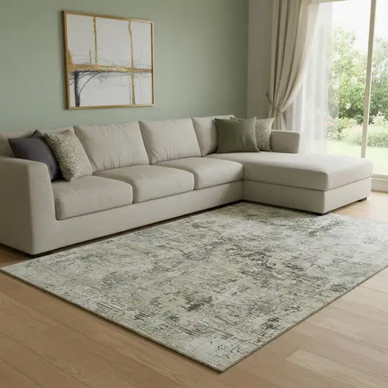 Taupe Beige And Gray Abstract Washable Area Rug With UV Protection Photo 1