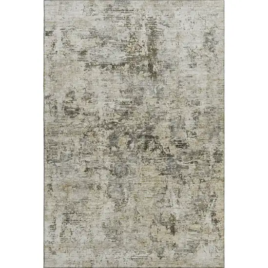 Taupe Beige And Gray Abstract Washable Area Rug With UV Protection Photo 1