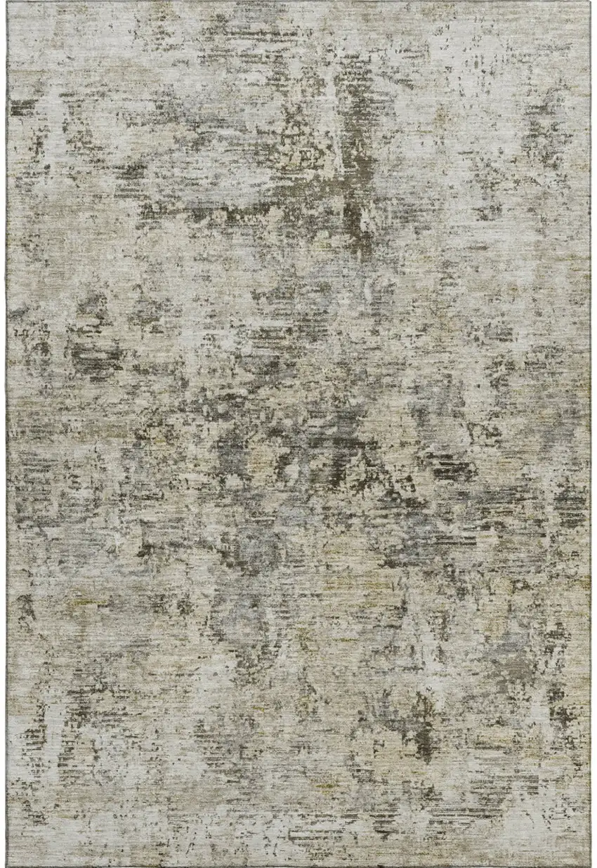 Taupe Beige And Gray Abstract Washable Area Rug With UV Protection Photo 1