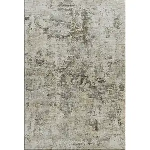 Photo of Taupe Beige And Gray Abstract Washable Area Rug With UV Protection