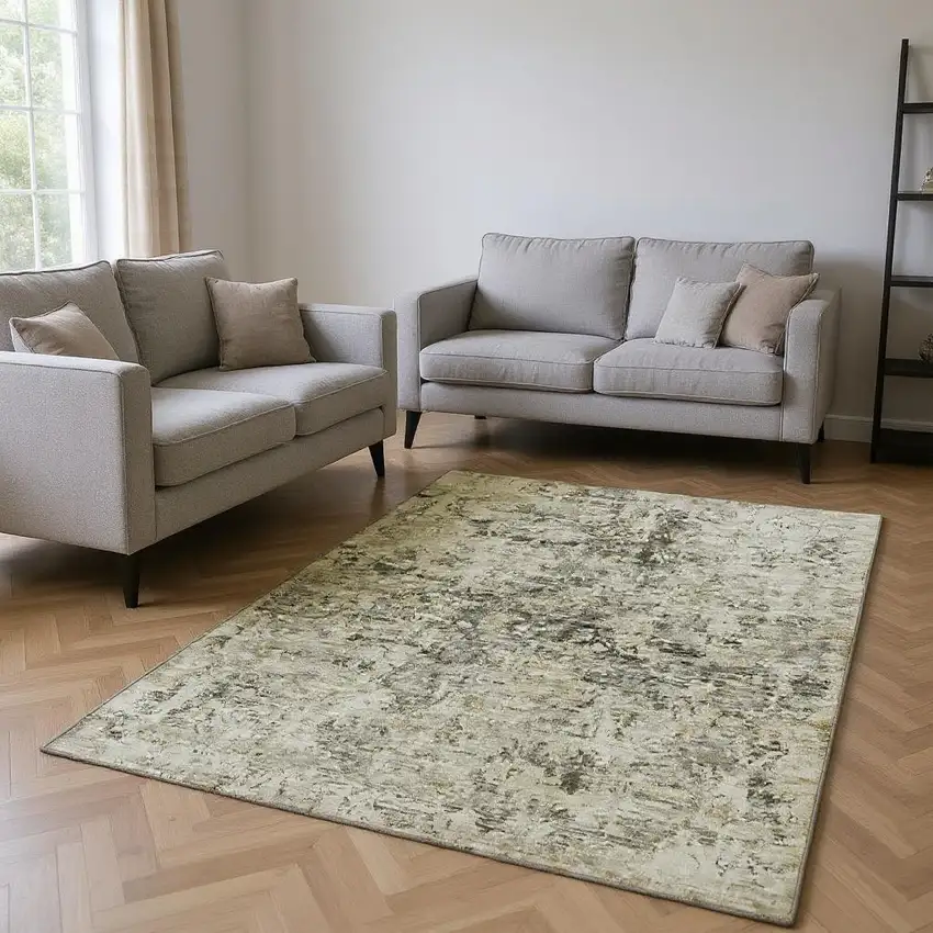 Taupe Beige And Gray Abstract Washable Area Rug With UV Protection Photo 2