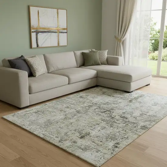 Taupe Beige And Gray Abstract Washable Area Rug With UV Protection Photo 1