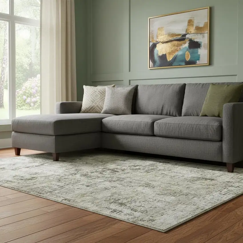 Taupe Beige And Gray Abstract Washable Area Rug With UV Protection Photo 1