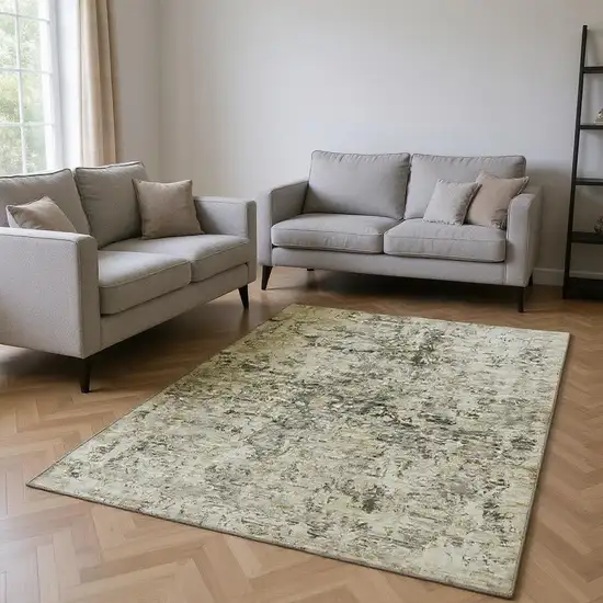 Taupe Beige And Gray Abstract Washable Area Rug With UV Protection Photo 2