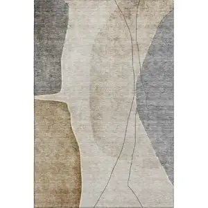 Photo of Taupe Beige And Gray Abstract Washable Area Rug With UV Protection