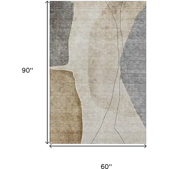 Taupe Beige And Gray Abstract Washable Area Rug With UV Protection Photo 3