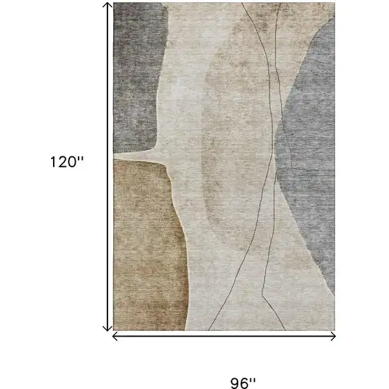 Taupe Beige And Gray Abstract Washable Area Rug With UV Protection Photo 3