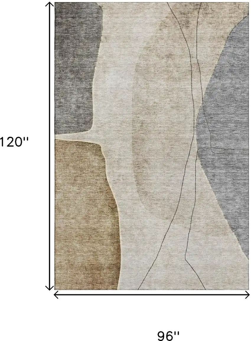 Taupe Beige And Gray Abstract Washable Area Rug With UV Protection Photo 3