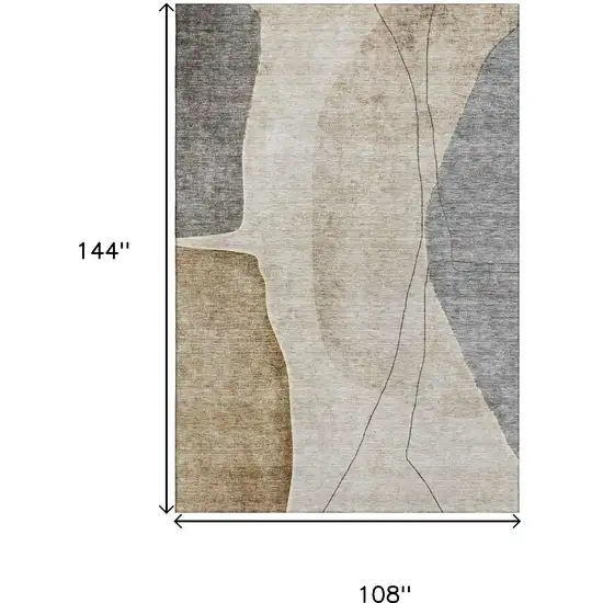 Taupe Beige And Gray Abstract Washable Area Rug With UV Protection Photo 3