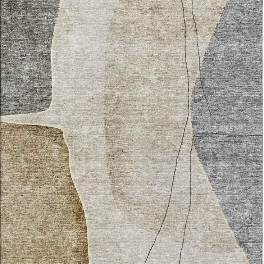 Taupe Beige And Gray Abstract Washable Area Rug With UV Protection Photo 5