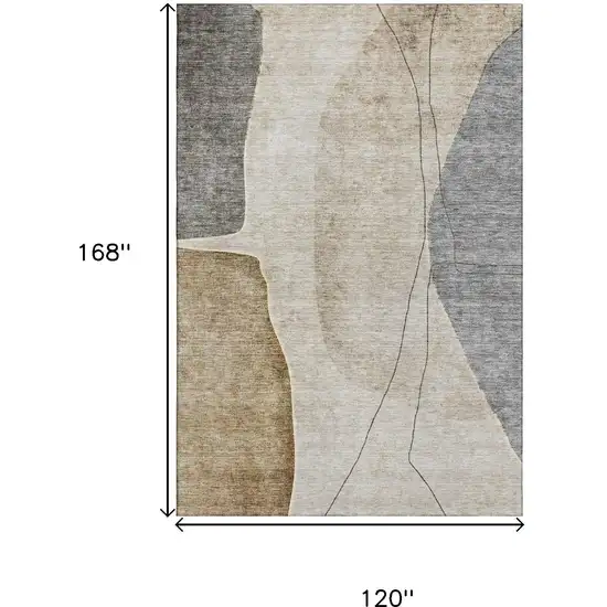 Taupe Beige And Gray Abstract Washable Area Rug With UV Protection Photo 3
