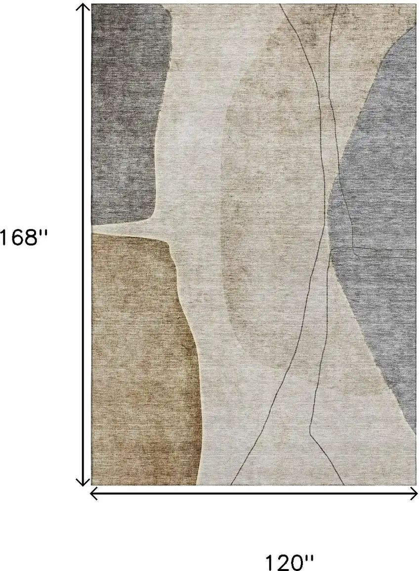 Taupe Beige And Gray Abstract Washable Area Rug With UV Protection Photo 3