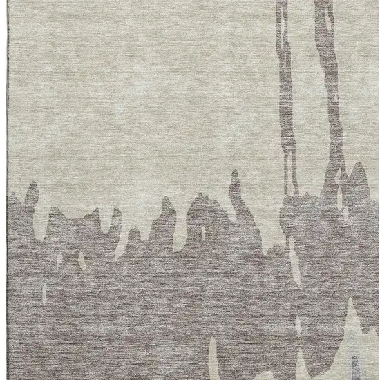 Taupe Beige And Gray Abstract Washable Area Rug With UV Protection Photo 2
