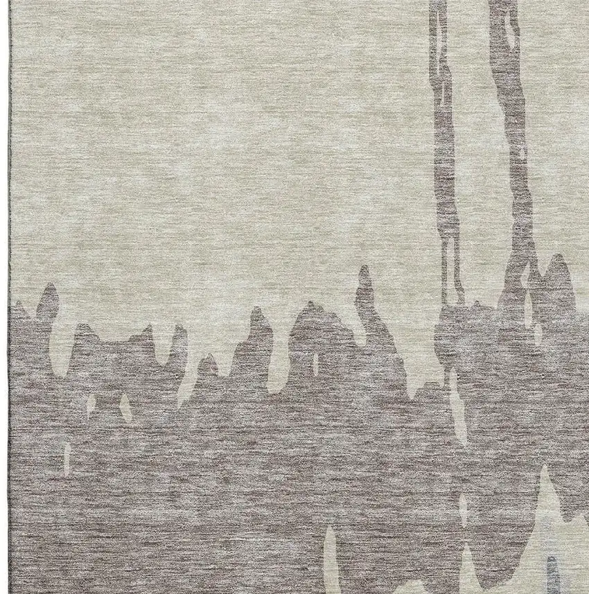 Taupe Beige And Gray Abstract Washable Area Rug With UV Protection Photo 2
