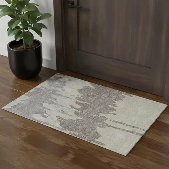 Taupe Beige And Gray Abstract Washable Area Rug With UV Protection Photo 1