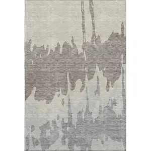 Photo of Taupe Beige And Gray Abstract Washable Area Rug With UV Protection