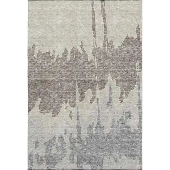 Taupe Beige And Gray Abstract Washable Area Rug With UV Protection Photo 1