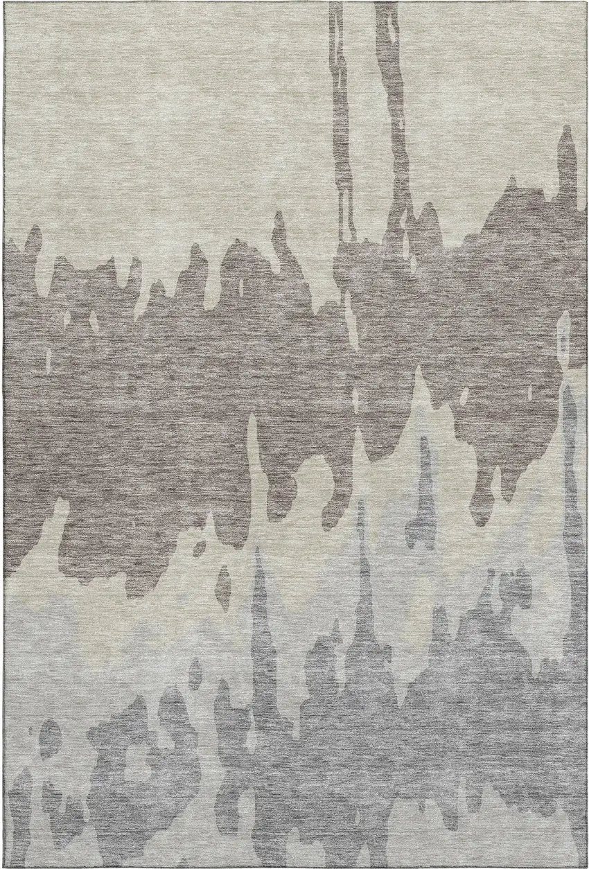 Taupe Beige And Gray Abstract Washable Area Rug With UV Protection Photo 1