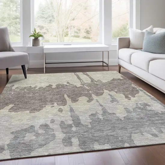 Taupe Beige And Gray Abstract Washable Area Rug With UV Protection Photo 5