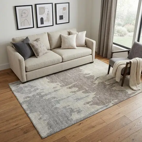 Taupe Beige And Gray Abstract Washable Area Rug With UV Protection Photo 1