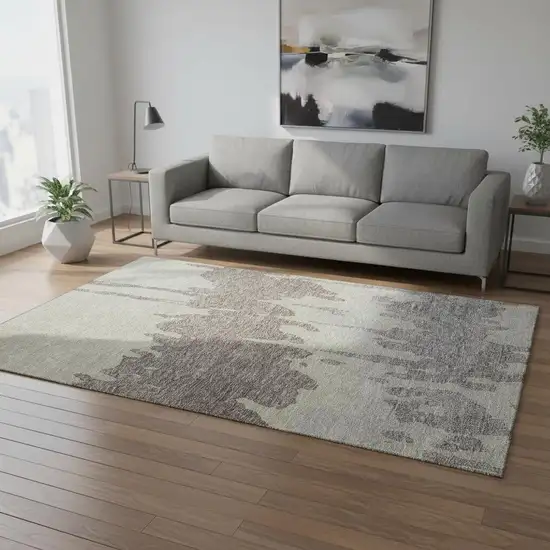 Taupe Beige And Gray Abstract Washable Area Rug With UV Protection Photo 2