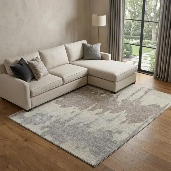Taupe Beige And Gray Abstract Washable Area Rug With UV Protection Photo 1