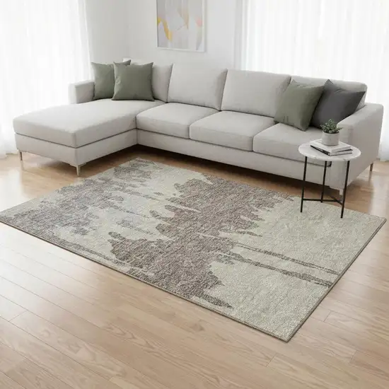 Taupe Beige And Gray Abstract Washable Area Rug With UV Protection Photo 2