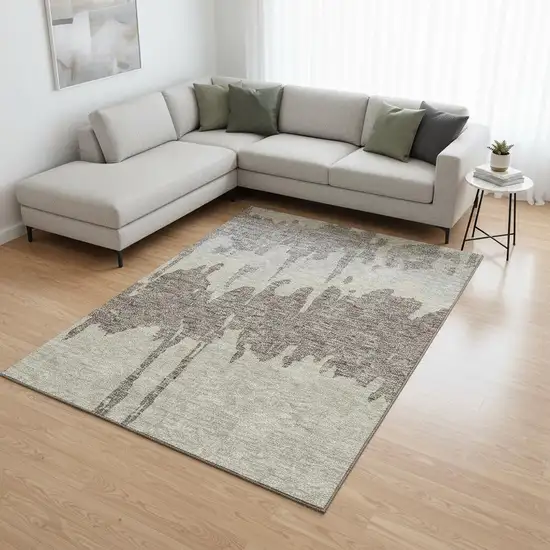 Taupe Beige And Gray Abstract Washable Area Rug With UV Protection Photo 2
