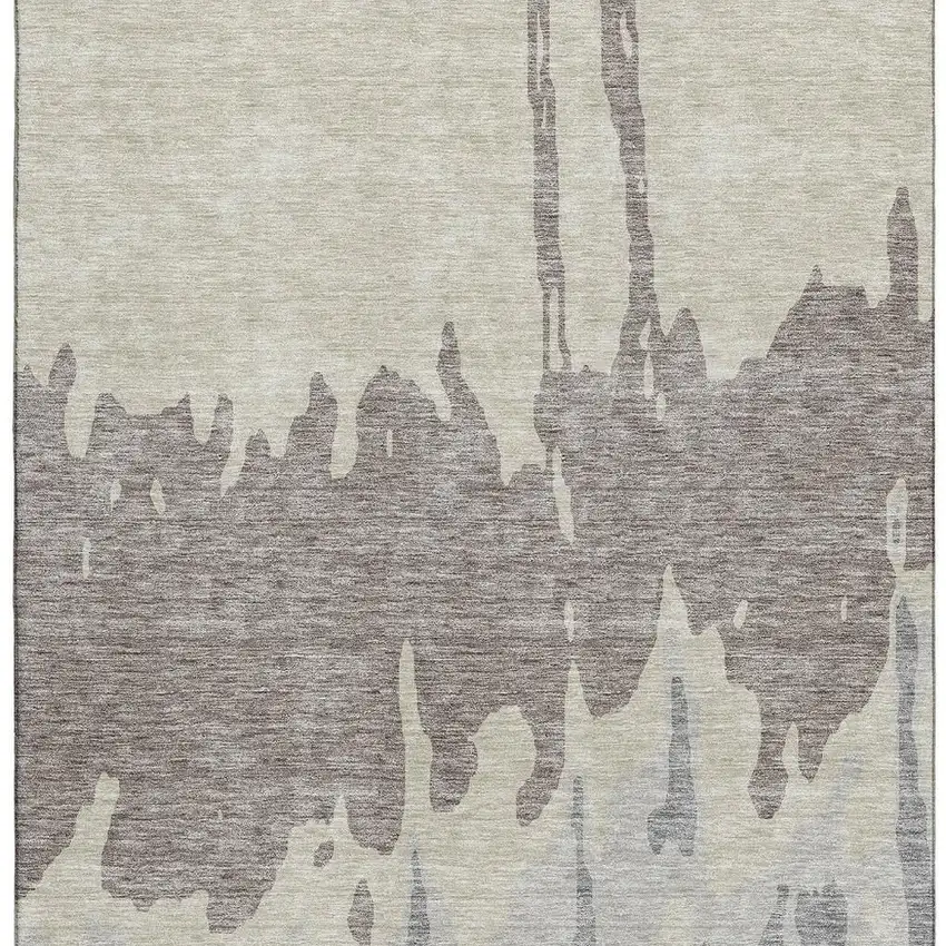Taupe Beige And Gray Abstract Washable Area Rug With UV Protection Photo 3