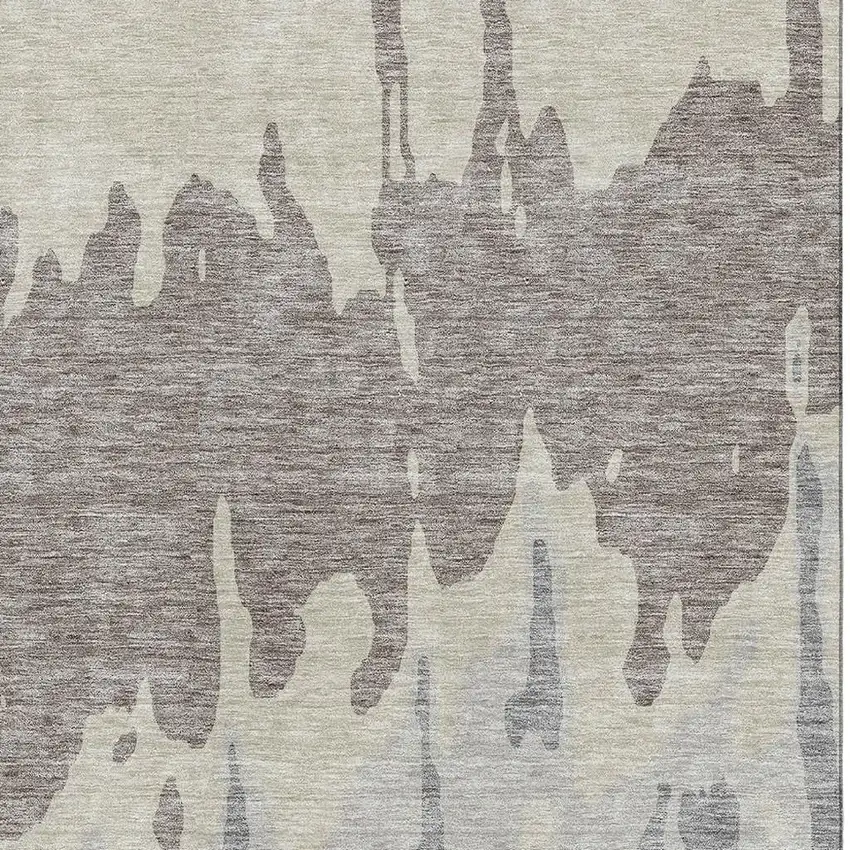 Taupe Beige And Gray Abstract Washable Area Rug With UV Protection Photo 2
