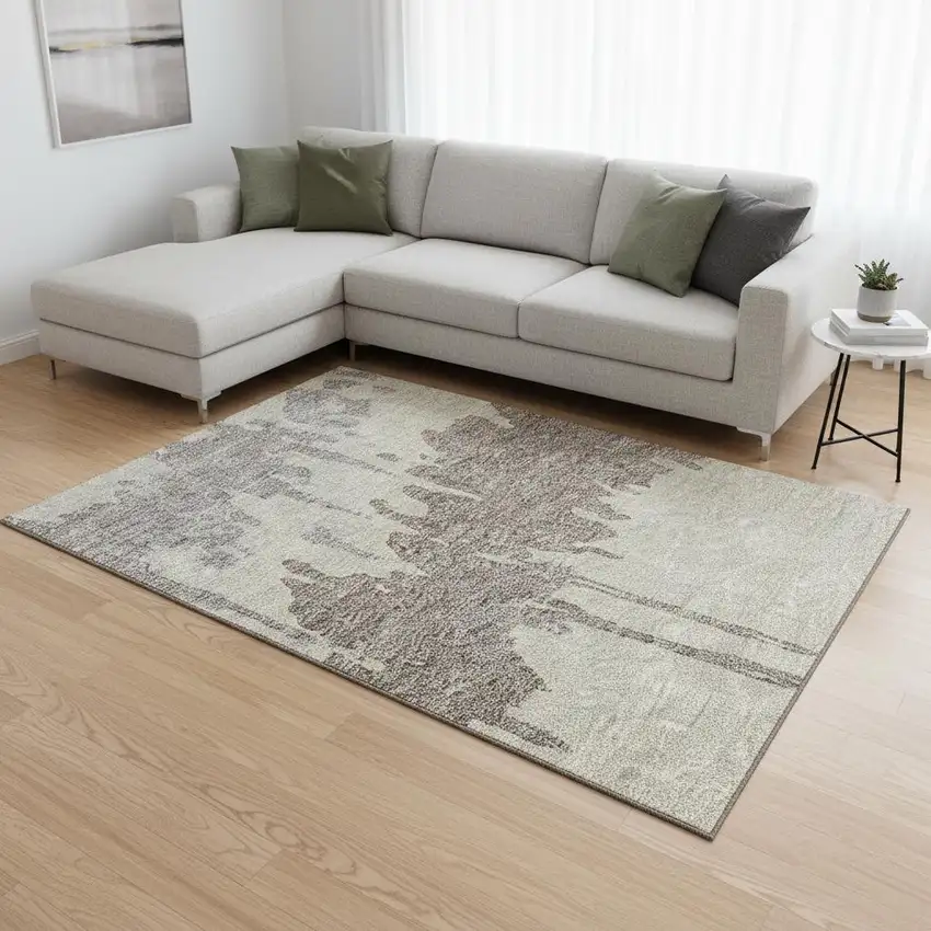 Taupe Beige And Gray Abstract Washable Area Rug With UV Protection Photo 2