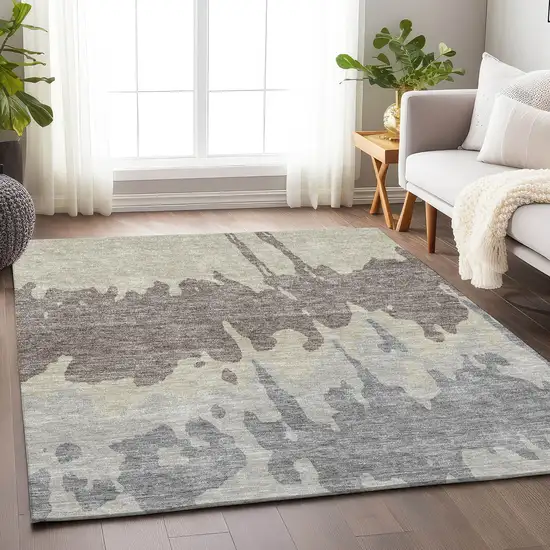 Taupe Beige And Gray Abstract Washable Area Rug With UV Protection Photo 4
