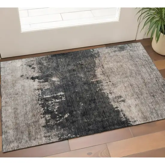 Taupe Beige And Gray Abstract Washable Area Rug With UV Protection Photo 1