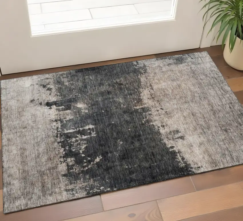 Taupe Beige And Gray Abstract Washable Area Rug With UV Protection Photo 1