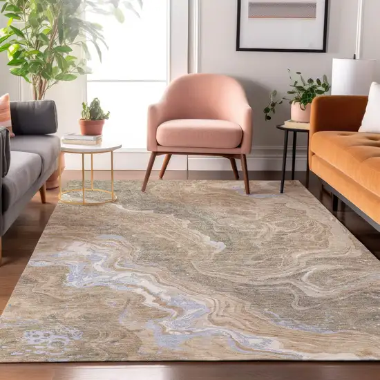 Taupe Beige And Gray Abstract Washable Area Rug With UV Protection Photo 5