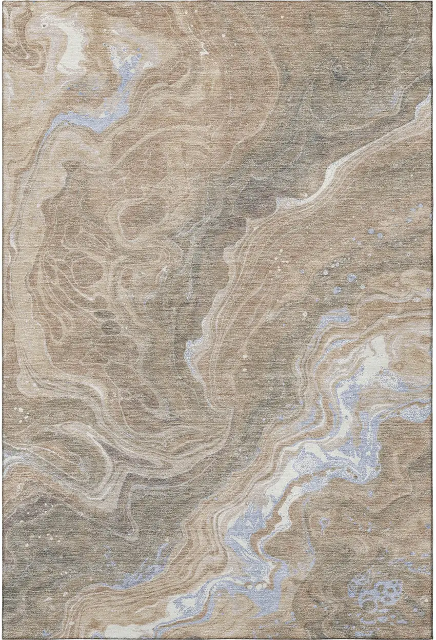 Taupe Beige And Gray Abstract Washable Area Rug With UV Protection Photo 3