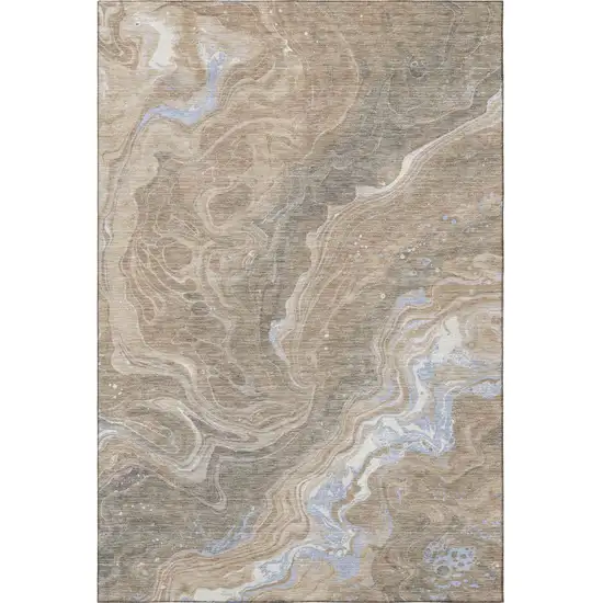Taupe Beige And Gray Abstract Washable Area Rug With UV Protection Photo 3