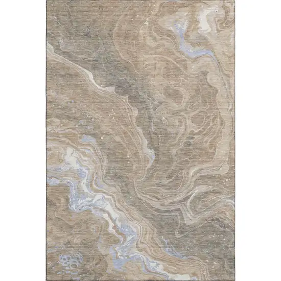 Taupe Beige And Gray Abstract Washable Area Rug With UV Protection Photo 1