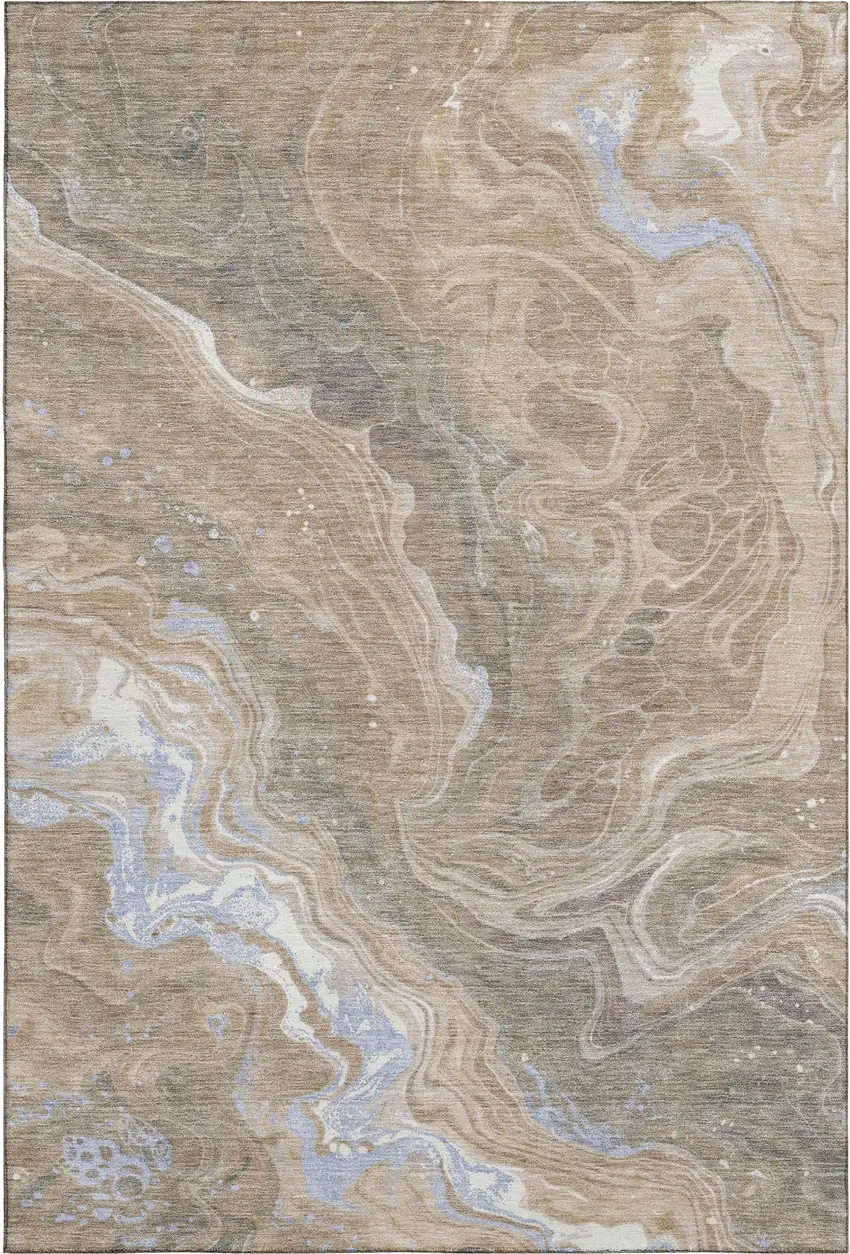 Taupe Beige And Gray Abstract Washable Area Rug With UV Protection Photo 1