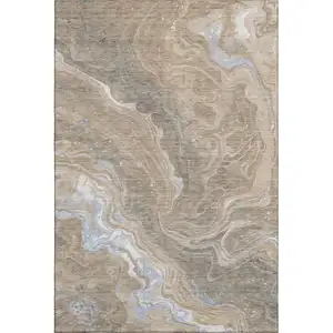 Photo of Taupe Beige And Gray Abstract Washable Area Rug With UV Protection